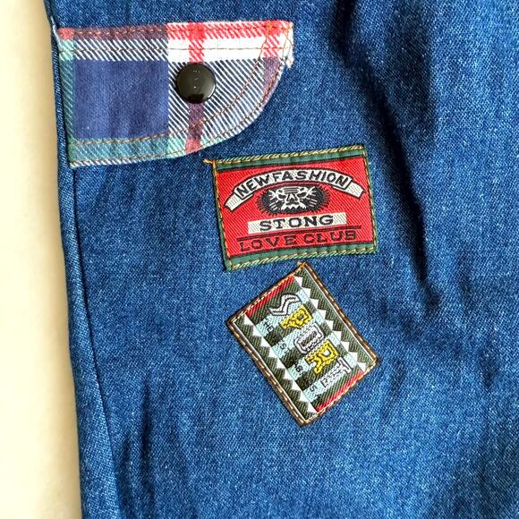 Vintage 90s MGM Kid's Fashion 3-Piece Pants Set Boys 12M Denim Patchwork Belt - Picture 4 of 10